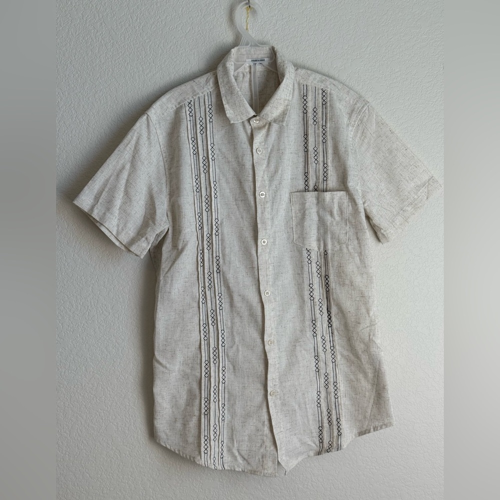 COOFANDY Men's Sz S Beige Linen Shirt & Shorts Set